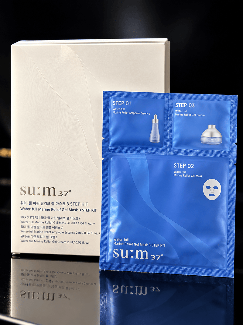 SU:M37 Water-full Marine Relief Gel Mask 3 STEP KIT: Is Three Steps Better Than One? - blushcraft